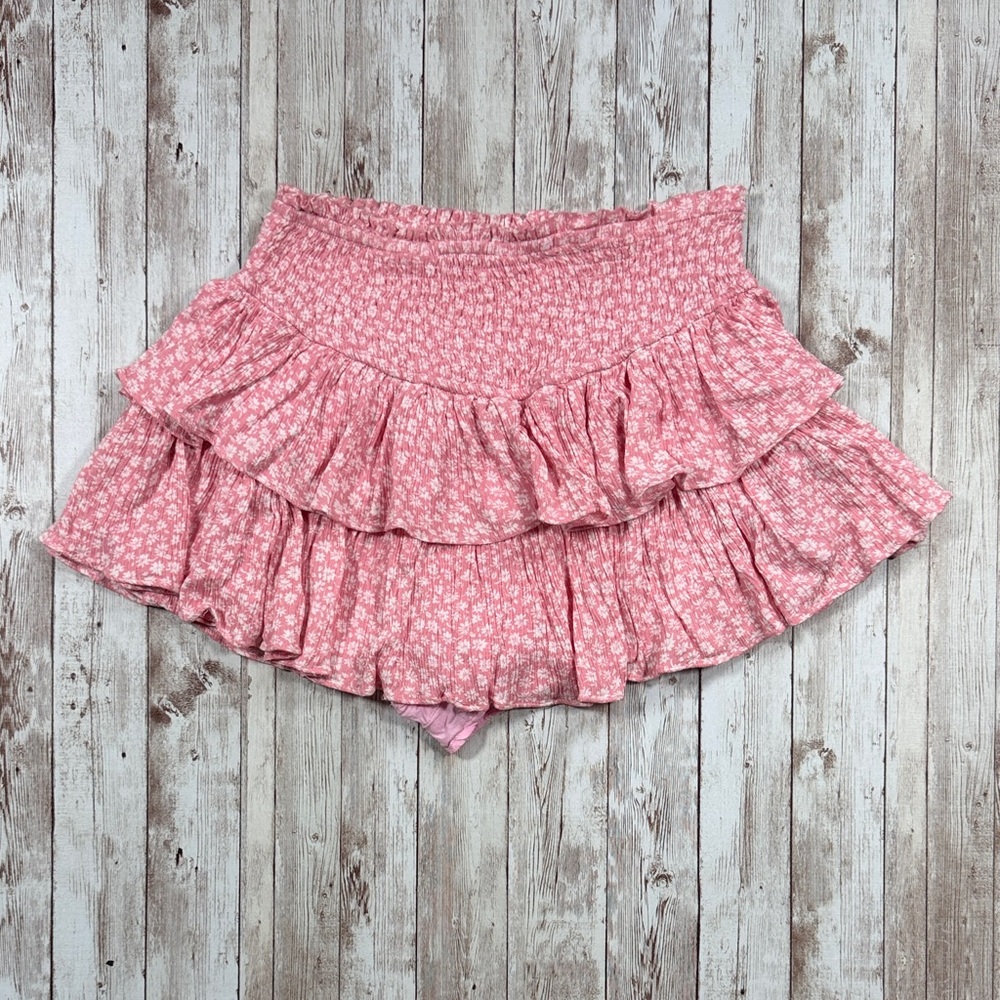 Rock N Rags Sunshine Daydream Ruffled Skirt sz Small Tiered Pink White Mini